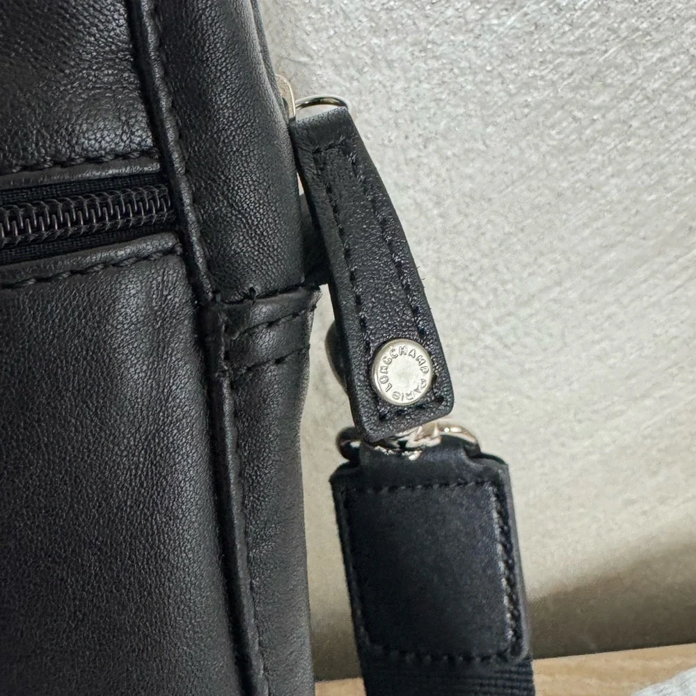 Longchamp Black Leather Colorful Stripes Briefcase and Pouch Set Signature
